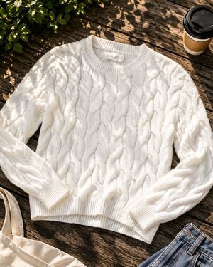 Pinque Cable Knit Fisherman Sweater Womens Large Ivory Crew Neck Preppy Cozy
